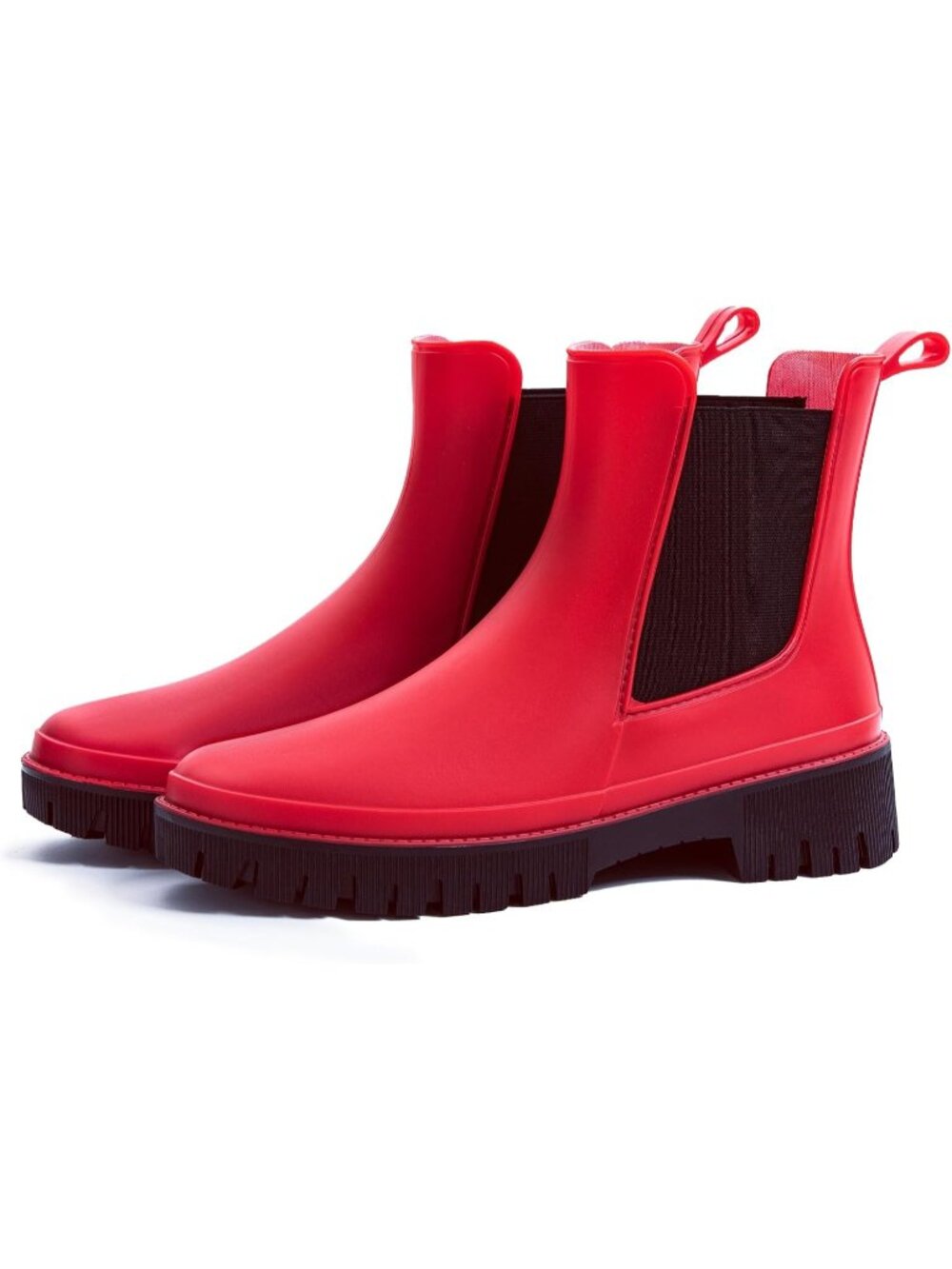 🆕Women's Dark Red Chelsea Rain Boots Waterproof Lug Sole Ankle Shoes